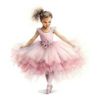 Watercolor illustration of a ballerina, young girl, tutu, pointe shoes, full length dancer photo