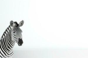 Zebra image on white background, banner, empty space for text, design photo