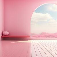 Pink space, podium, product display room. Simple scene for advertising cosmetics, items, goods photo