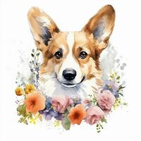 linda corgi acuarela ilustración de un rojo perro. acortar Arte en blanco antecedentes foto