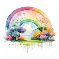 Watercolor rainbow illustration, floral art, clipart, single element for design on white background photo