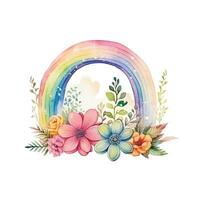 Watercolor rainbow illustration, floral art, clipart, single element for design on white background photo