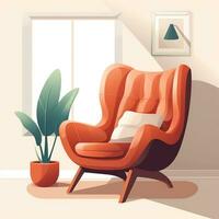 Bright interior illustration, modern armchair in flat style photo