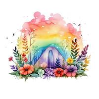 Watercolor rainbow illustration, floral art, clipart, single element for design on white background photo