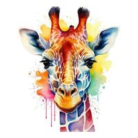 Colorful image of giraffe, watercolor illustration isolated on white background photo