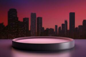 Empty trendy round podium against landscape background photo