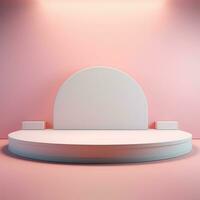 Empty round pink podium, stage, pedestal for goods and objects photo