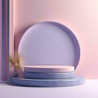 Empty round pink podium, stage, pedestal for goods and objects photo