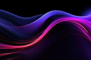 Dark abstract neon background, pink blue waves photo