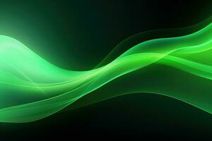 Dark abstract neon background, bright green waves photo