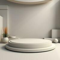 Empty round white podium, stage, pedestal for goods and objects photo