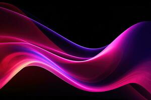 Dark abstract neon background, bright pink waves photo