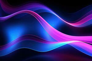 Dark abstract neon background, pink blue waves photo