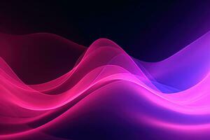 Dark abstract neon background, bright pink waves photo