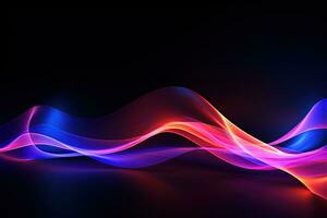 Dark abstract neon background, pink blue waves photo