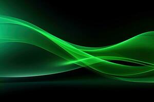 Dark abstract neon background, bright green waves photo