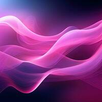 Dark abstract neon background, bright pink waves photo