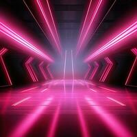 Pink neon background, bright rays, virtual space photo
