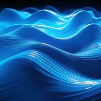 Dark abstract neon background, bright blue waves photo