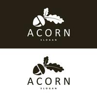Acorn Logo, Nut Design With Oak Leaves Simple, Templet Illustration Vector