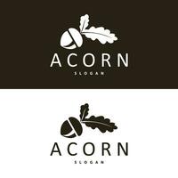 Acorn Logo, Nut Design With Oak Leaves Simple, Templet Illustration Vector