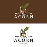 Acorn Logo, Nut Design With Oak Leaves Simple, Templet Illustration Vector