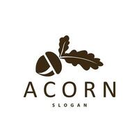 Acorn Logo, Nut Design With Oak Leaves Simple, Templet Illustration Vector