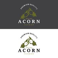 Acorn Logo, Nut Design With Oak Leaves Simple, Templet Illustration Vector