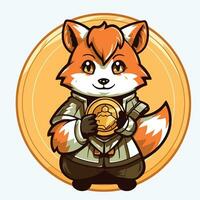 a mascot logo of a red panda with crypto coin vector