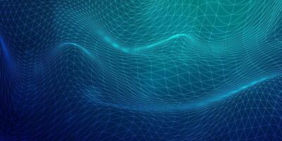 Digital technology wave speed connect blue green background, cyber nano information, abstract communication, innovation future tech data, internet network connection, Ai big data line dot illustration vector