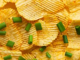 close up view of delicious potato chips photo