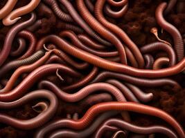 red worms in the forest, close - up photo