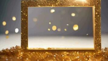 Animation goldframe with gold sparkle particles background. video