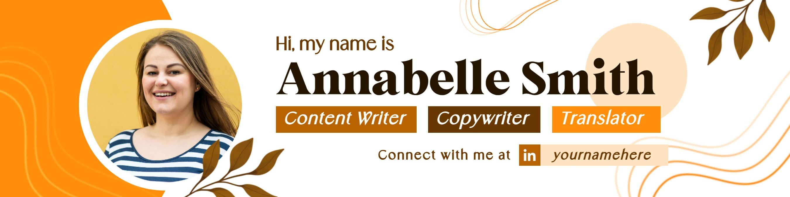 Warm Orange Brown Season with Aesthetic Line and Leaf Style for Linkedin Banner