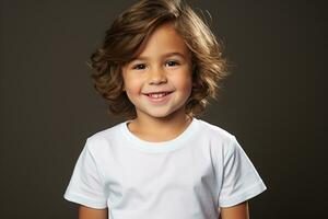 boy in white shirt standing on a grey background ai generative photo