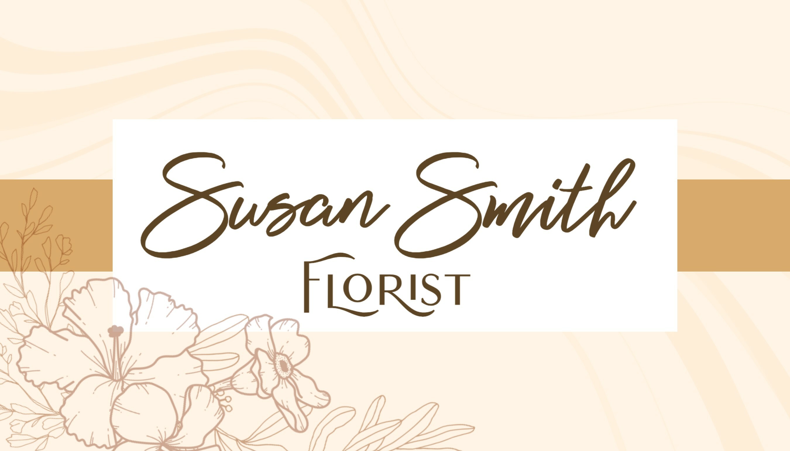 Bright Cream Flower Outline Simple Modern Name Card Template