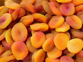 dry apricots background, close up photo