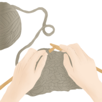 hand holding knitting yarn png