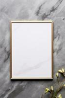 Clean minimal modern frame hanging mock up contemporary on marble wall AI Generated photo