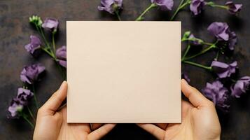 impresión Bosquejo tarjeta en manos para invitación, boda, tarjeta o tarjeta postal Bosquejo ai generado foto