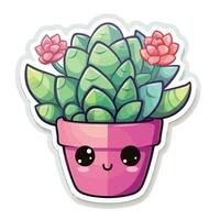 kawaii succulent on white background vector sticker