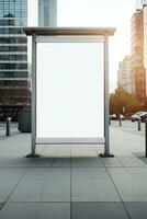 Blank mock up of vertical street poster billboard in morning dawn for marketing or advertisement AI Generated photo