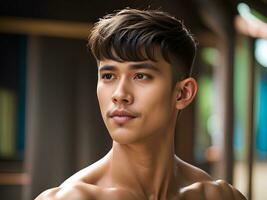 portrait of a handsome man posing outdoors. photo