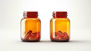 Vitamin Pills in an amber supplement bottle Mock up on a color background AI Generated photo