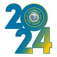 2024 banner with South Dakota state flag inside. Vector illustration.