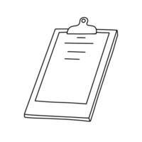 Tablet for writing on paper. Board with sheet of paper. Vector outline doodle sketch