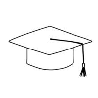 Graduation cap doodle sketch, hat line icon. Outline vector illustration