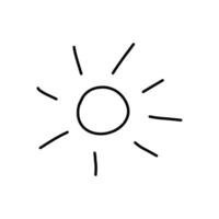 Cute cartoon hand drawn sun. Sweet vector black and white doodle sun isolated on white background.