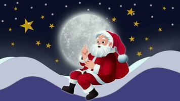 Real Santa Claus carrying big bag, Portrait of Santa Claus, sack full of presents, Merry Christmas and Happy New Year greeting with cute santa claus, Christmas background with snowman and snowflakes video