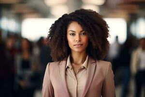 A african american woman stands with her arms crossed ai generative photo